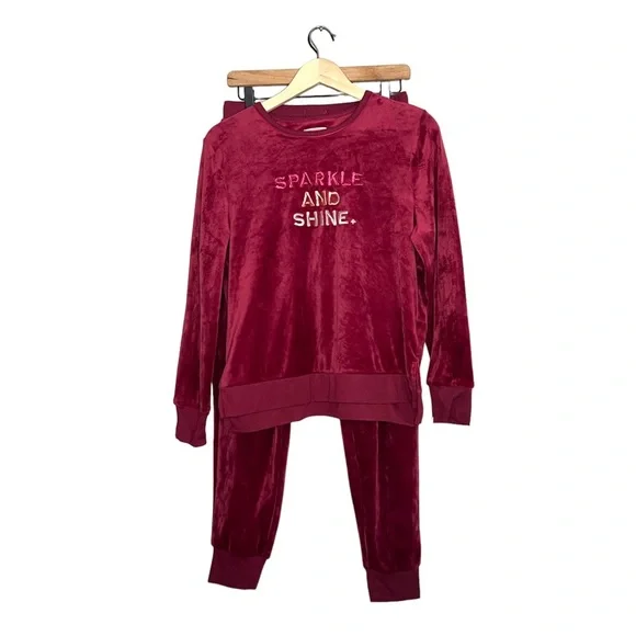 Kate Spade “Sparkle and Shine” Velour Burgundy Pajama Set